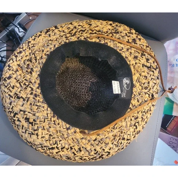 San Diego Hat Co. Wide Brim Brown Raffia Straw Hat Leather Chin Strap One-Size - Picture 2 of 3